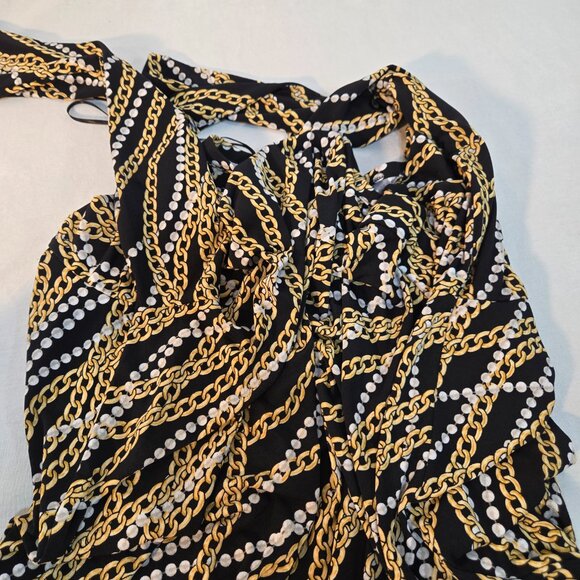 MICHAEL KORS Old Money Black/Gold Chain/Pearl Pattern Border Shift Dress Size L. - Picture 10 of 16